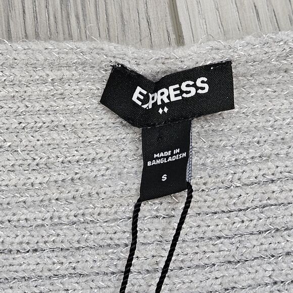 Express Dolman Sleeve Sweater grey/silver Ribbed asymmetrical Hem Womens Small - Picture 7 of 8